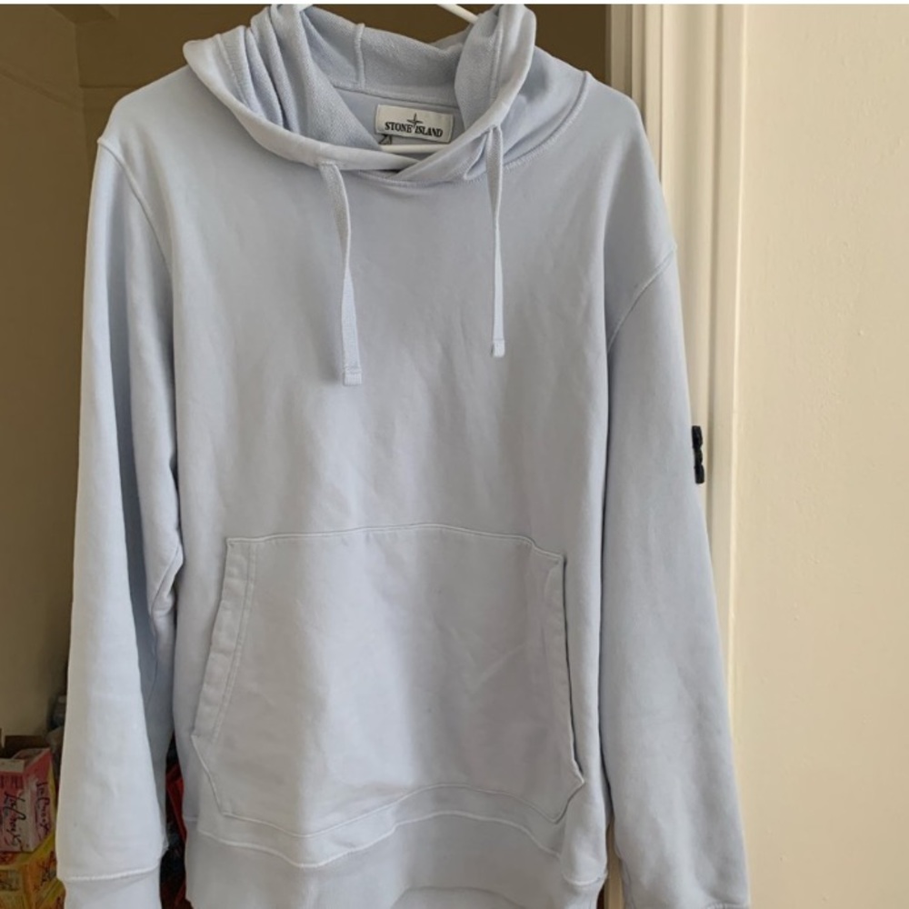 Stone Island Men’s Light Blue Hoodie Size Large